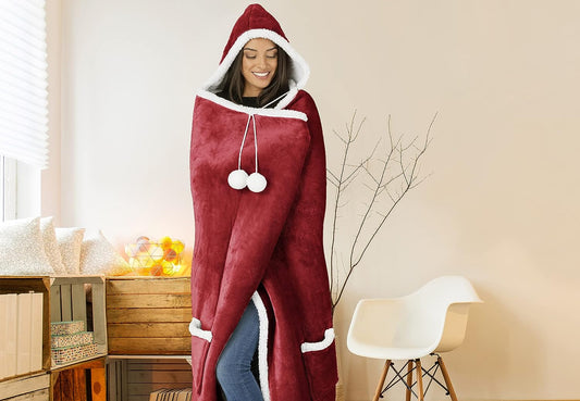 Super Soft Hooded Flannel Blanket Throw Home Decor Bedding 51X71 Red - DecoElegance - Blanket Throw Home Bedding