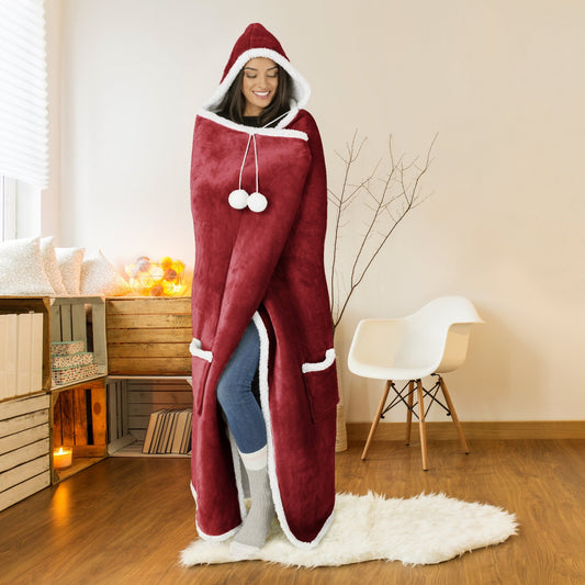 Super Soft Hooded Flannel Blanket Throw Home Decor Bedding 51X71 Red - DecoElegance - Blanket Throw Home Bedding