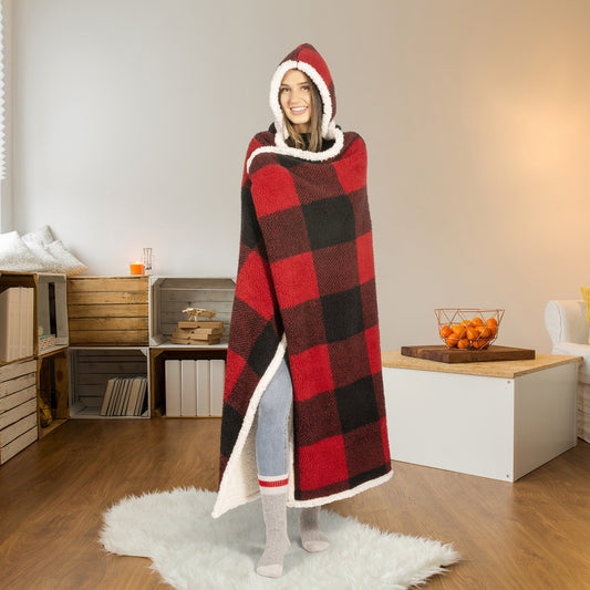 Super Soft Hooded Sherpa Blanket Throw Sherpa Home Decor Bedding 48X65 Red Buffalo - DecoElegance - Blanket Throw Home Bedding