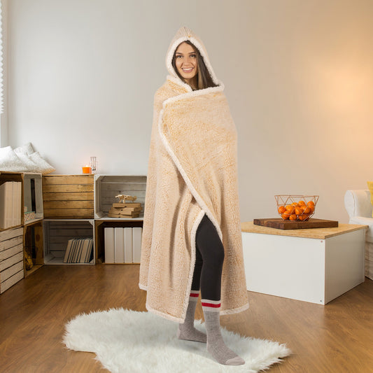Super Soft Knit Hooded Blanket Throw Home Decor Bedding Sherpa 48x65 Mustard - DecoElegance - Blanket Throw Home Bedding