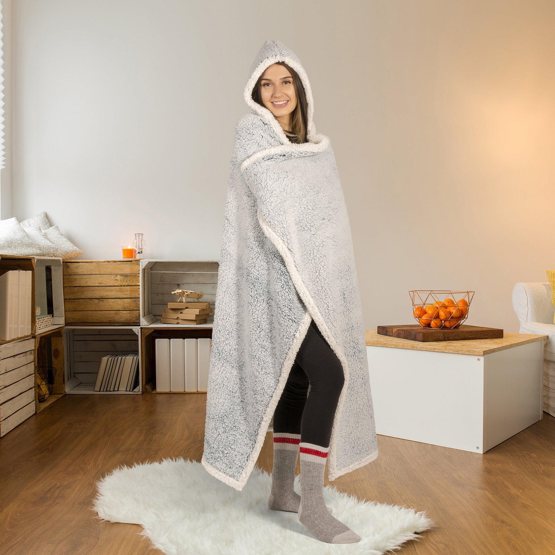 Super Soft Knit Hooded Blanket Throw Home Decor Bedding Sherpa 48x65 Teal - DecoElegance - Blanket Throw Home Bedding