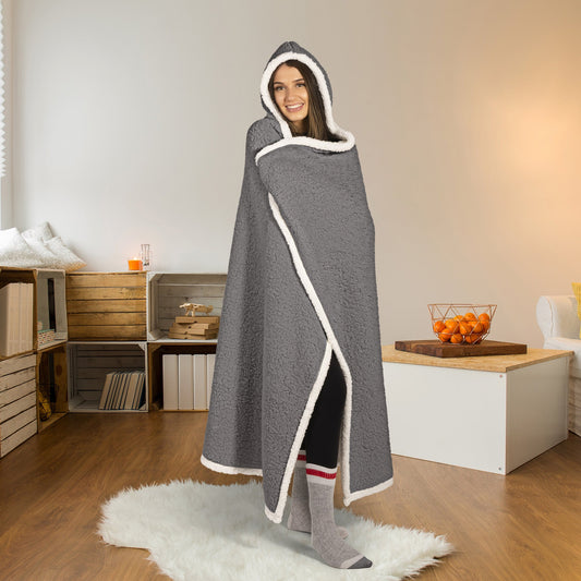 Super Soft Knit Reversible Hooded Sherpa Blanket Throw Home Decor Bedding 48X65 Charcoal - DecoElegance - Blanket Throw Home Bedding