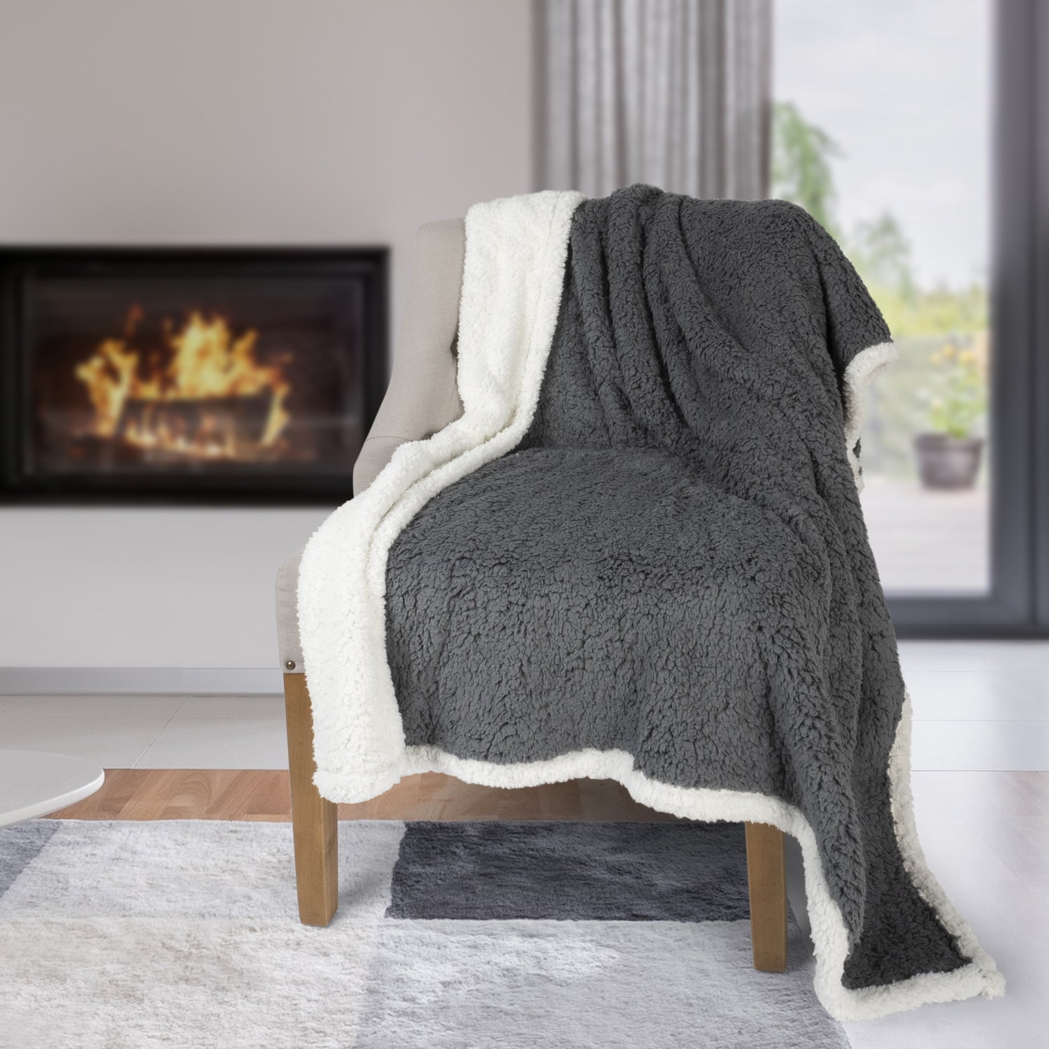 Super Soft Knit Reversible Sherpa Blanket Throw Home Decor Bedding 48X60 Charcoal - DecoElegance - Blanket Throw Home Bedding