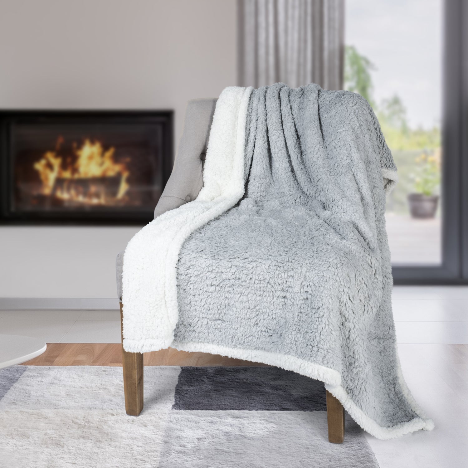 Super Soft Knit Reversible Sherpa Blanket Throw Home Decor Bedding 48X60 Light Grey - DecoElegance - Blanket Throw Home Bedding