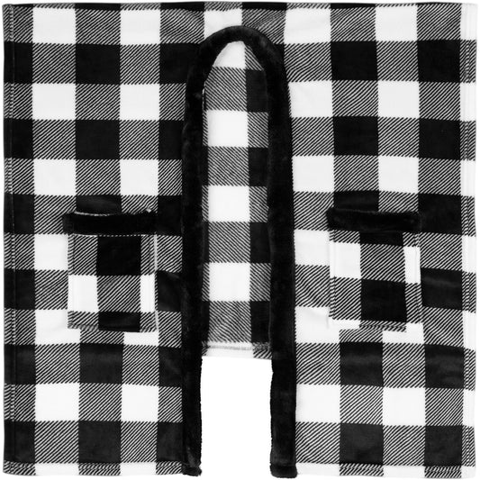 Super Soft Knit Tranquility Blanket Throw Sherpa Home Decor Bedding 38X68 White/Black Plaid - DecoElegance - Blanket Throw Home Bedding