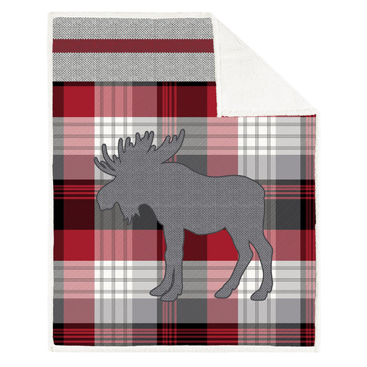 Super Soft Printed Blanket Throw Sherpa Home Decor Bedding 48X60 Knit Moose On Plaid - DecoElegance - Blanket Throw Home Bedding