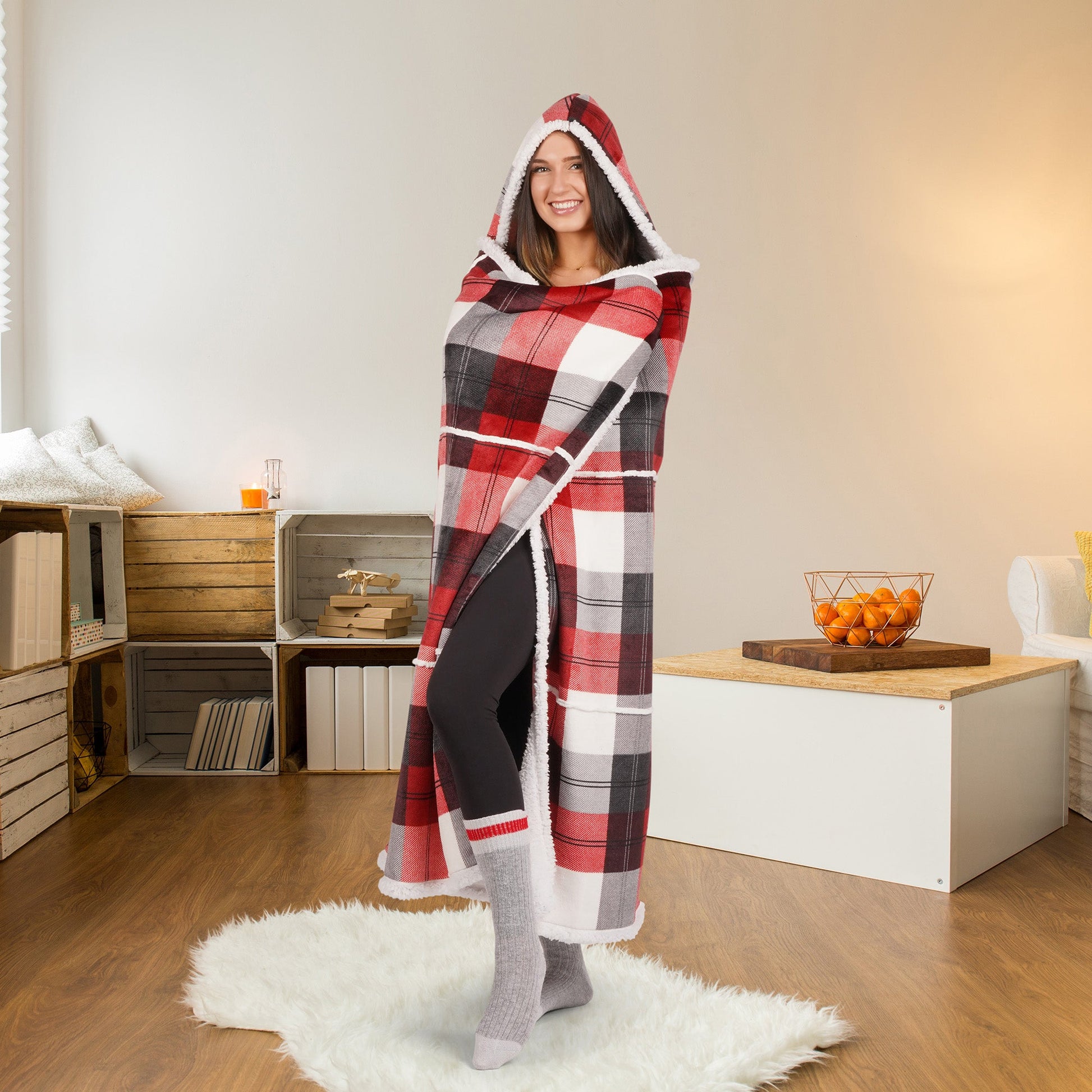 Super Soft Printed Flannel Hooded Blanket Throw Home Decor Bedding 48X65 Winter Plaid - DecoElegance - Blanket Throw Home Bedding