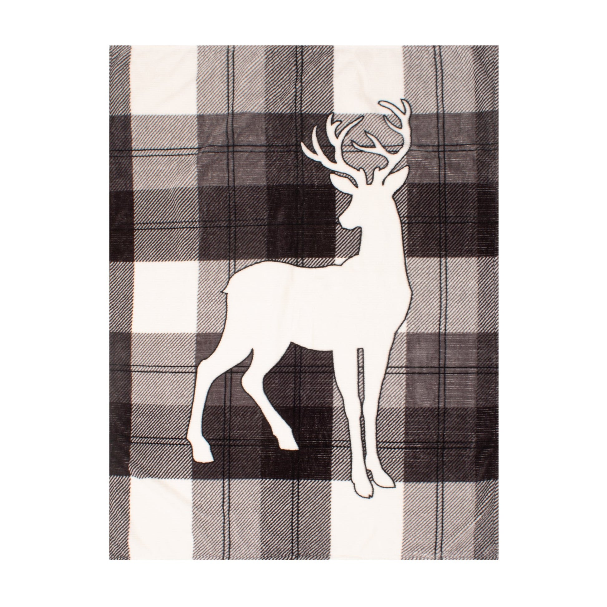 Super Soft Printed Knitted Blanket Throw Sherpa Home Decor Bedding Grey Deer On Plaid - DecoElegance - Blanket Throw Home Bedding