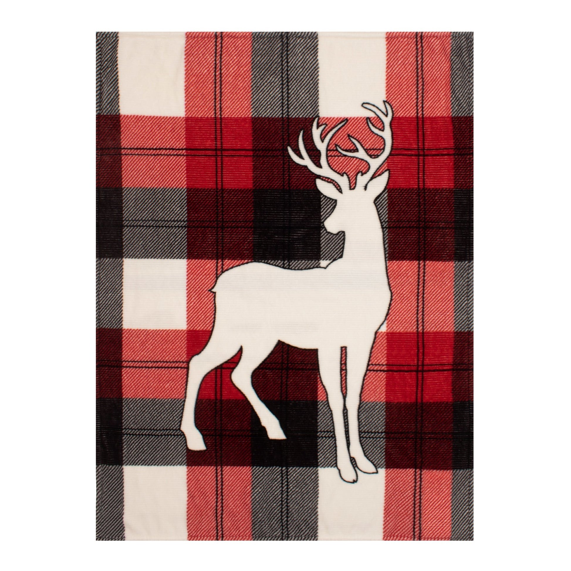 Super Soft Printed Knitted Blanket Throw Sherpa Home Decor Bedding Red Deer On Plaid - DecoElegance - Blanket Throw Home Bedding