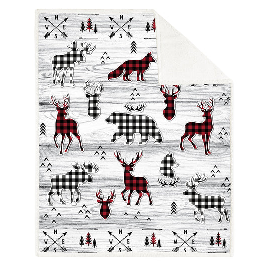 Super Soft Printed Reversible Blanket Throw Sherpa Home Decor Bedding 48X60 Buffalo Plaid Animals - DecoElegance - Blanket Throw Home Bedding
