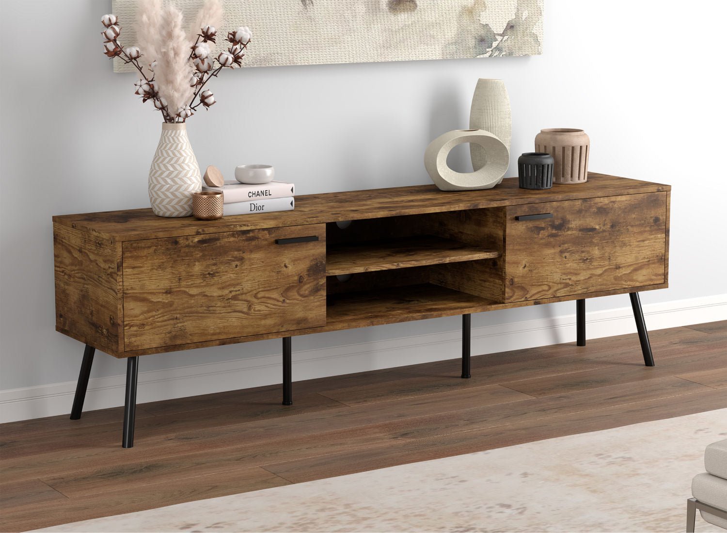 Tv Stand Brown Reclaimed Wood 2 Closed Doors 2 Shelves - DecoElegance - Entertainment Center and TV Stand