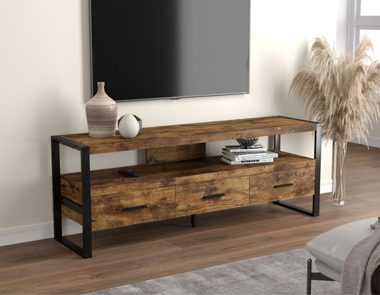 Tv Stand Brown Reclaimed Wood 3 Drawers 1 Shelf - DecoElegance - Entertainment Center and TV Stand