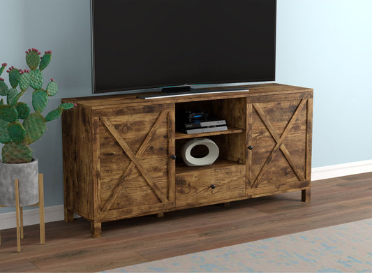 Tv Stand Brown Reclaimed Wood 4 Shelves 1 Darwer - DecoElegance - Entertainment Center and TV Stand