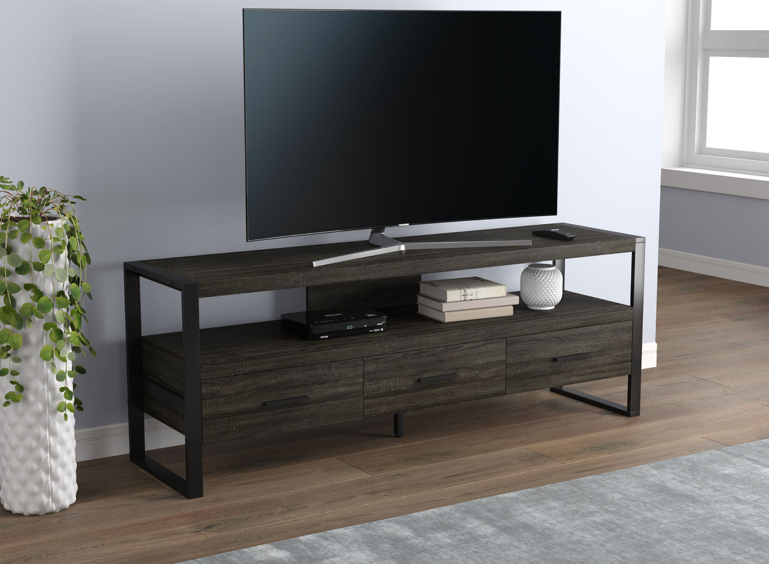 Tv Stand Dark Grey 3 Drawers 1 Shelf - DecoElegance - Entertainment Center and TV Stand
