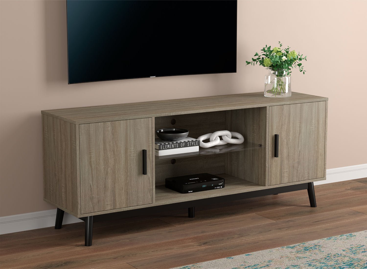 Tv Stand Dark Taupe 2 Closed Doors 2 Shelves - DecoElegance - Entertainment Center and TV Stand