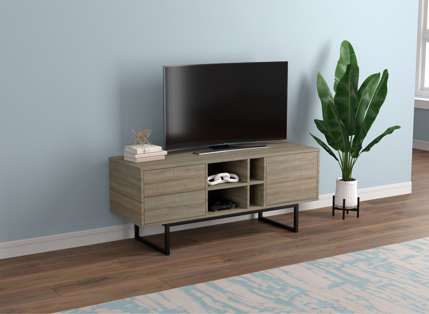 Tv Stand Dark Taupe 2 Drawers 3 Shelves - DecoElegance - Entertainment Center and TV Stand