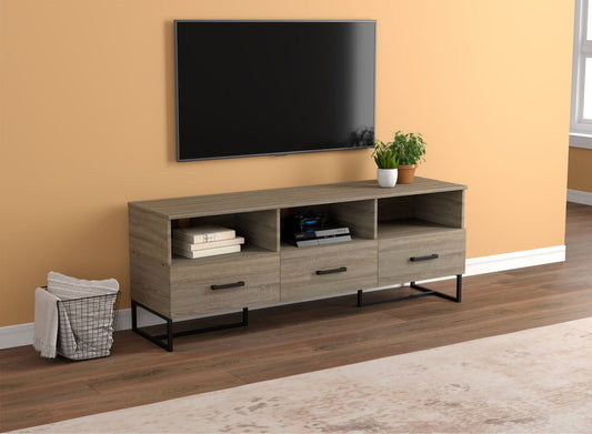 Tv Stand Dark Taupe 3 Drawers 3 Shelves - DecoElegance - Entertainment Center and TV Stand
