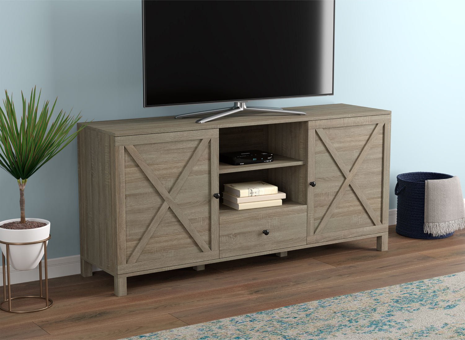 Tv Stand Dark Taupe 4 Shelves 1 Darwer - DecoElegance - Entertainment Center and TV Stand