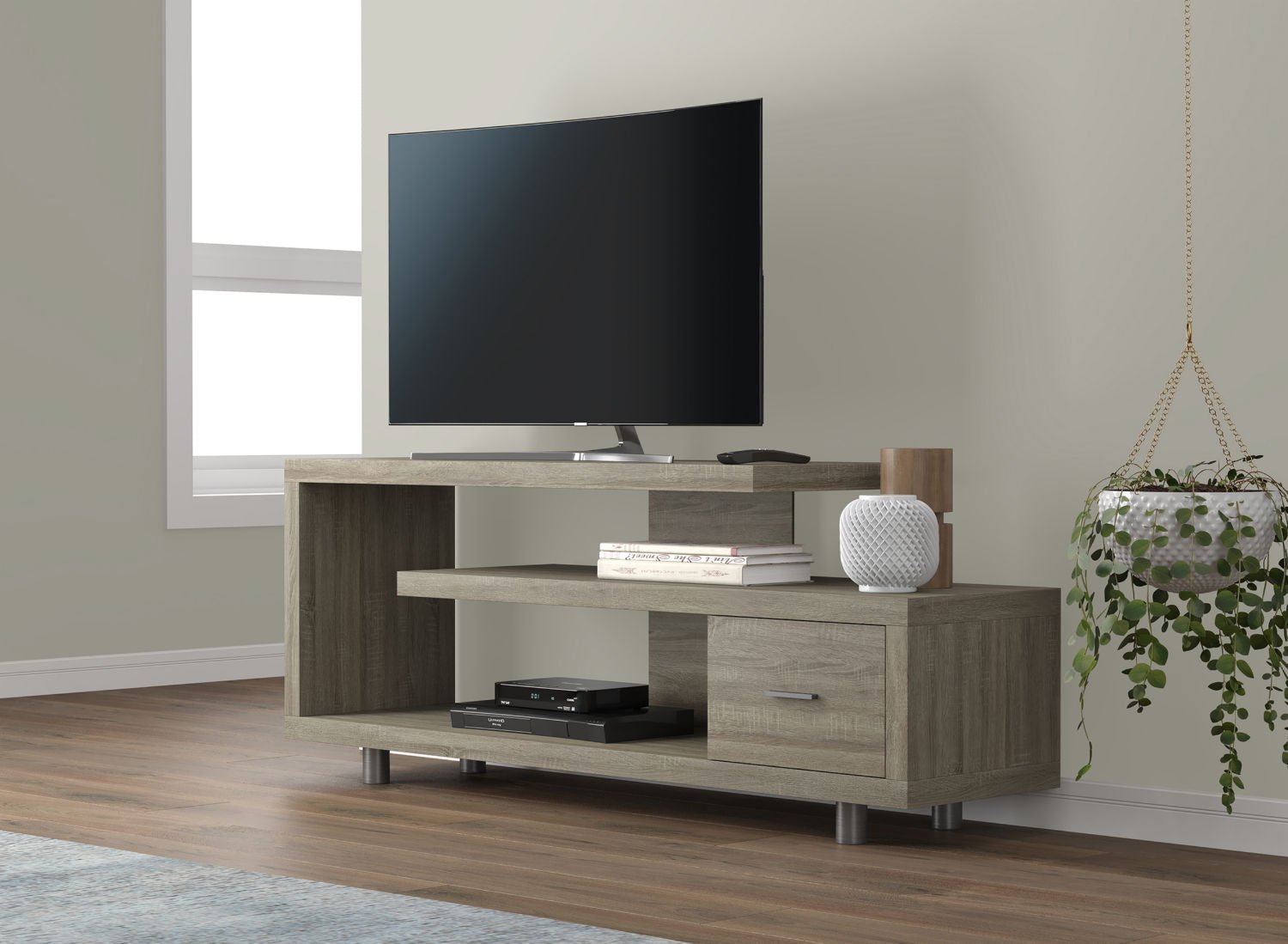 Tv Stand Dark Taupe Staggered Concept 1 Drawer - DecoElegance - Entertainment Center and TV Stand