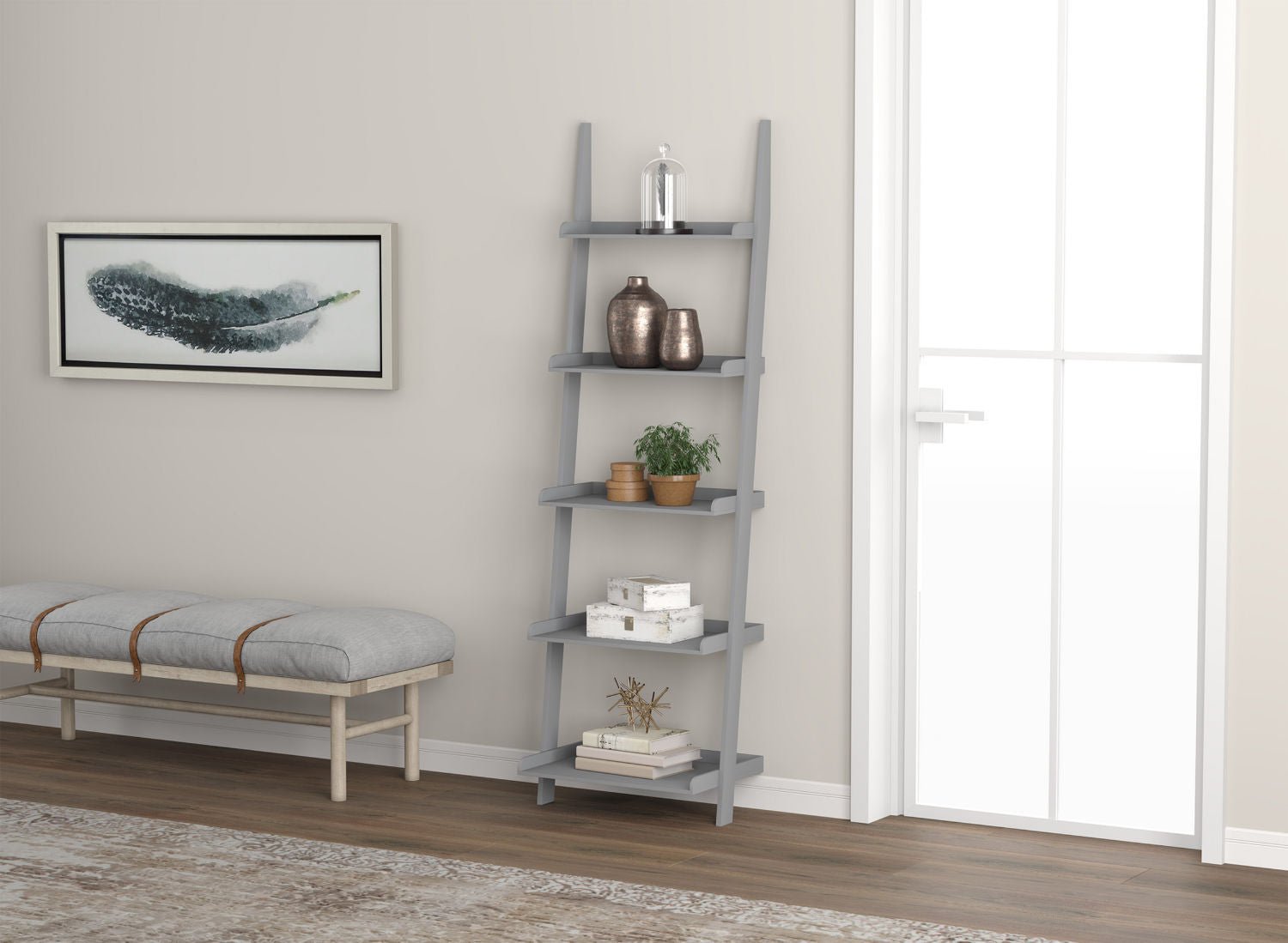 Wall Shelf Light Grey 5 Tier With Borders - DecoElegance - Standing Shelf