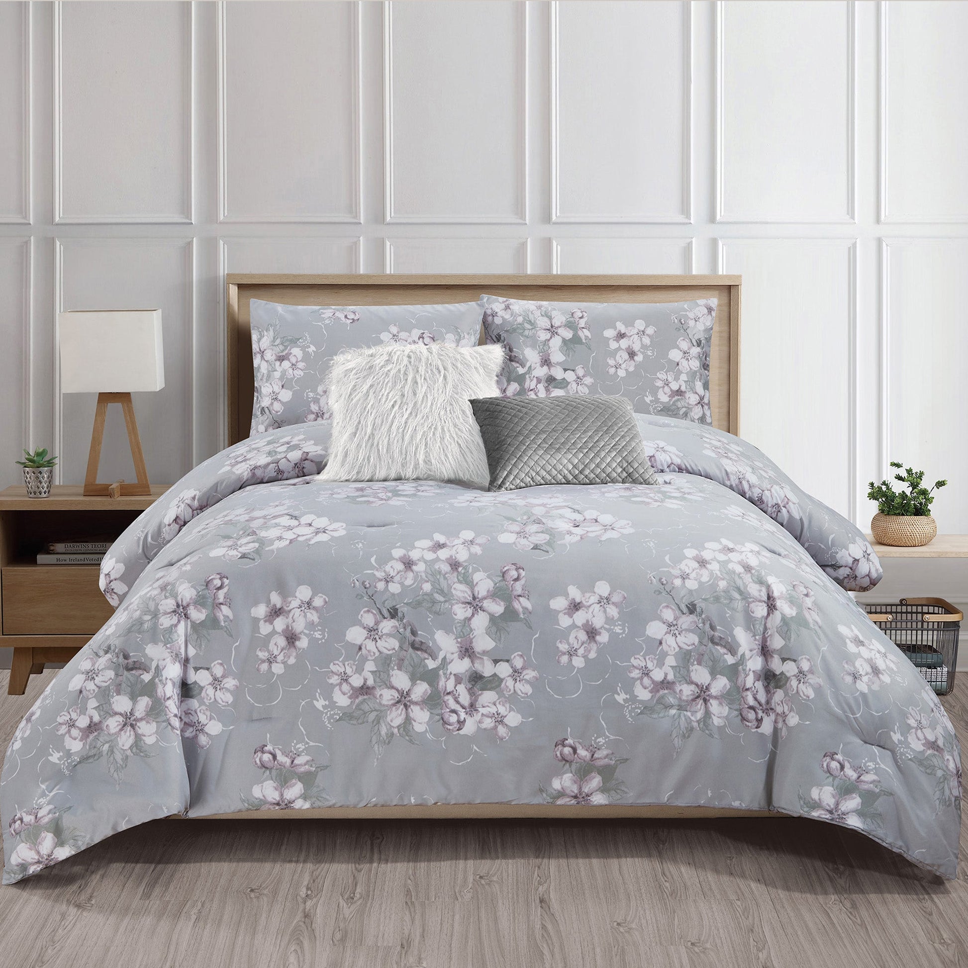 Wov Printed Microfiber Comforter Bedding Set 5 Piece Double/Queen Alysse - DecoElegance - Bedding Comforter Set