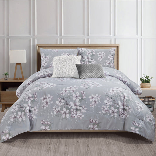 Wov Printed Microfiber Comforter Bedding Set 5 Piece Double/Queen Alysse - DecoElegance - Bedding Comforter Set
