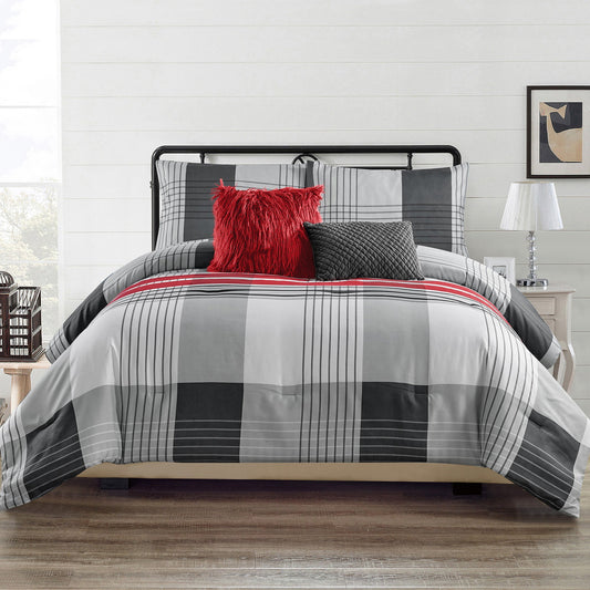 Wov Printed Microfiber Comforter Bedding Set 5 Piece Double/Queen City Plaid - DecoElegance - Bedding Comforter Set