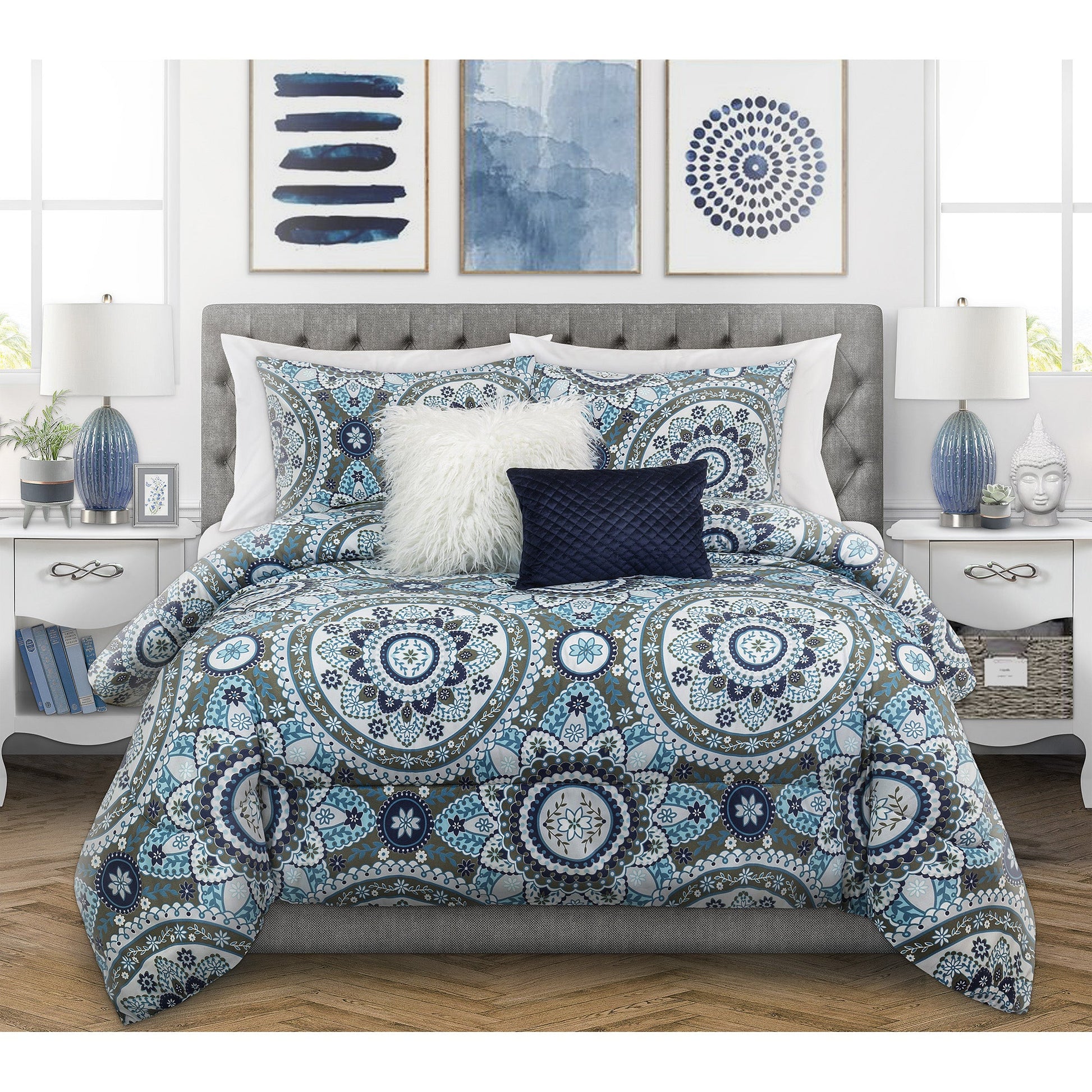 Wov Printed Microfiber Comforter Bedding Set 5 Piece King Katrina - DecoElegance - Bedding Comforter Set