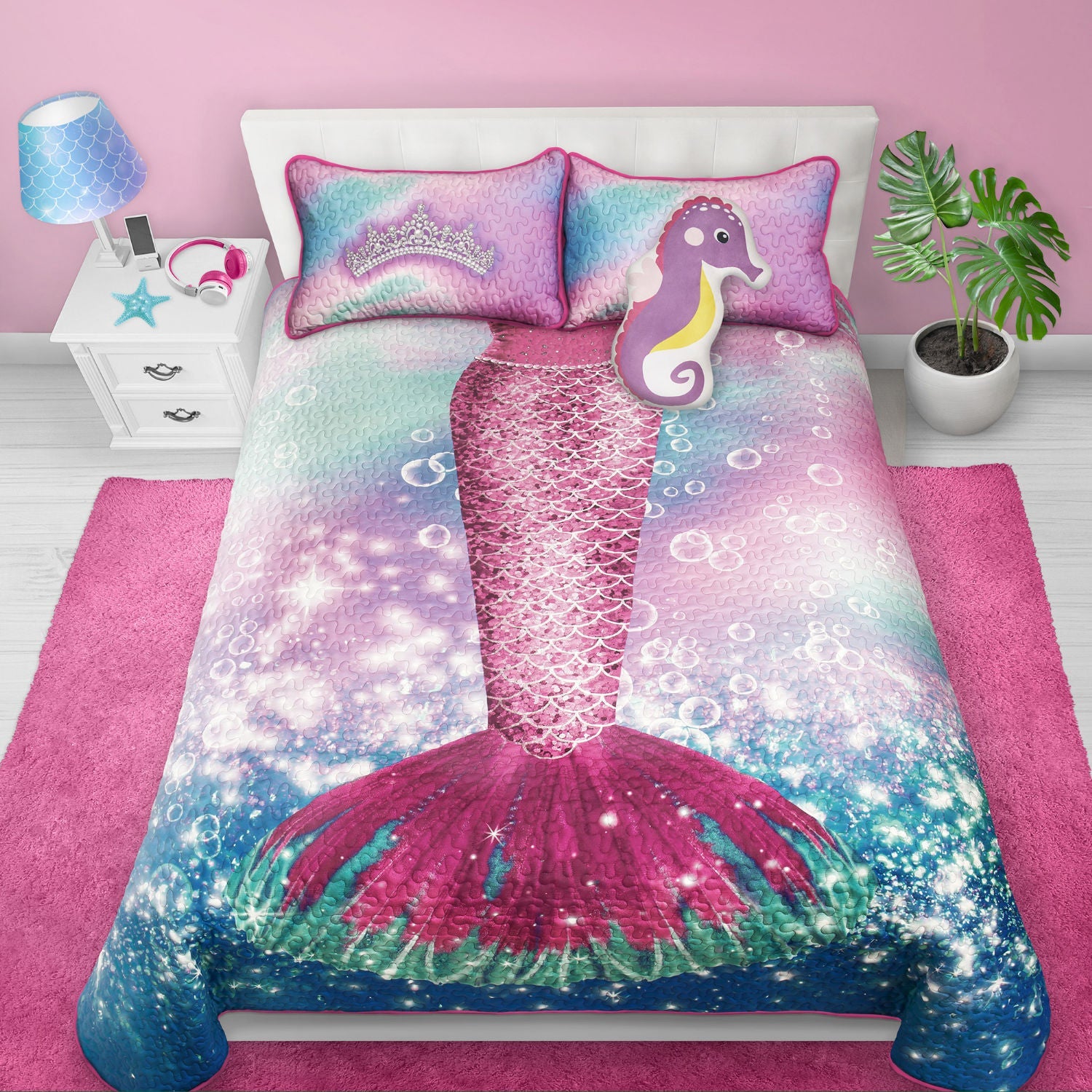 Wov Printed Quilt Bedding Set 2 Piece Twin Mermaid - DecoElegance - Bedding Quilt Set