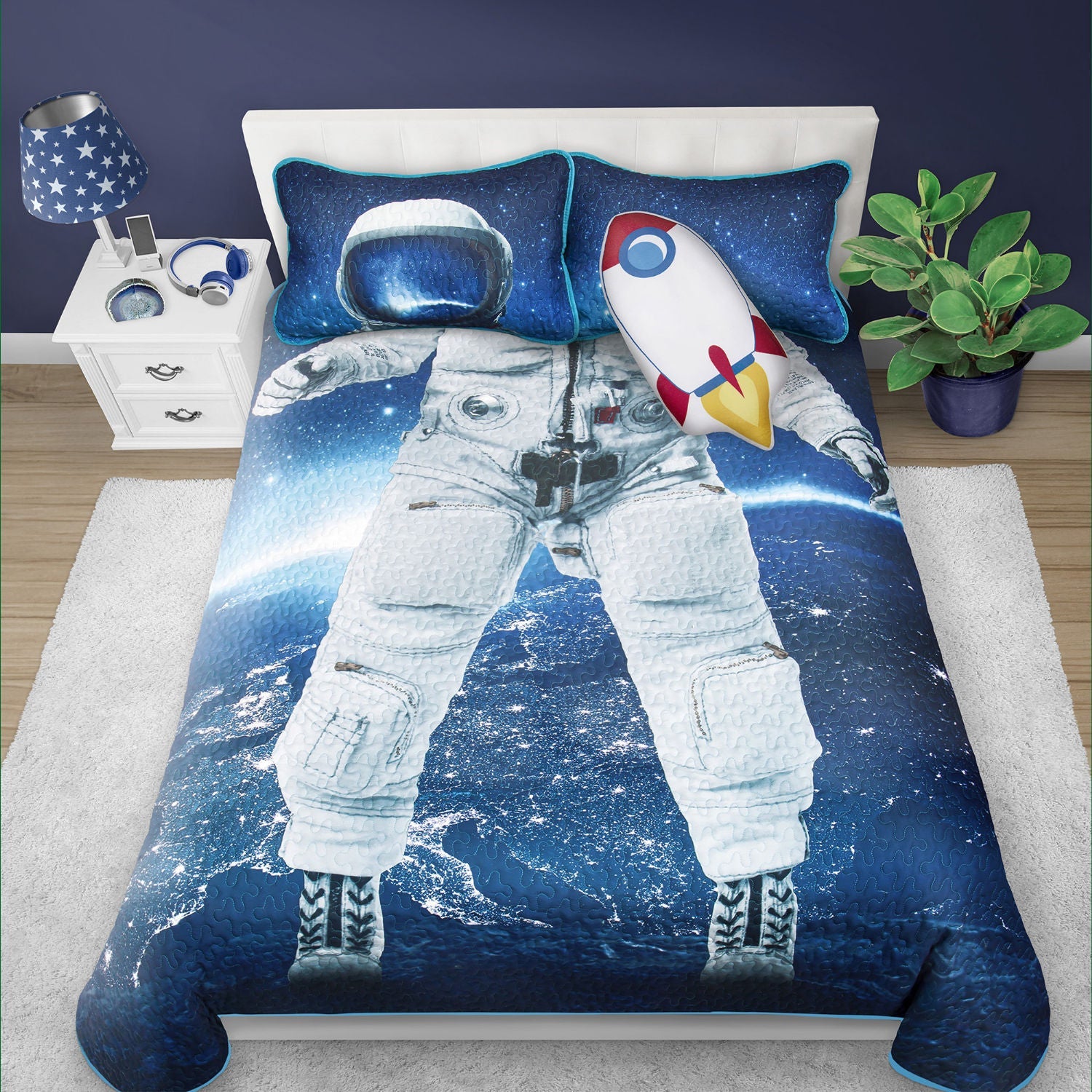 Wov Printed Quilt Bedding Set 3 Piece Double/Queen Astronaut - DecoElegance - Bedding Quilt Set