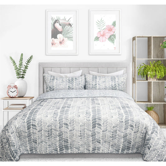 Wov Printed Quilt Bedding Set 3 Piece Double/Queen Gradient Leaves - DecoElegance - Bedding Quilt Set