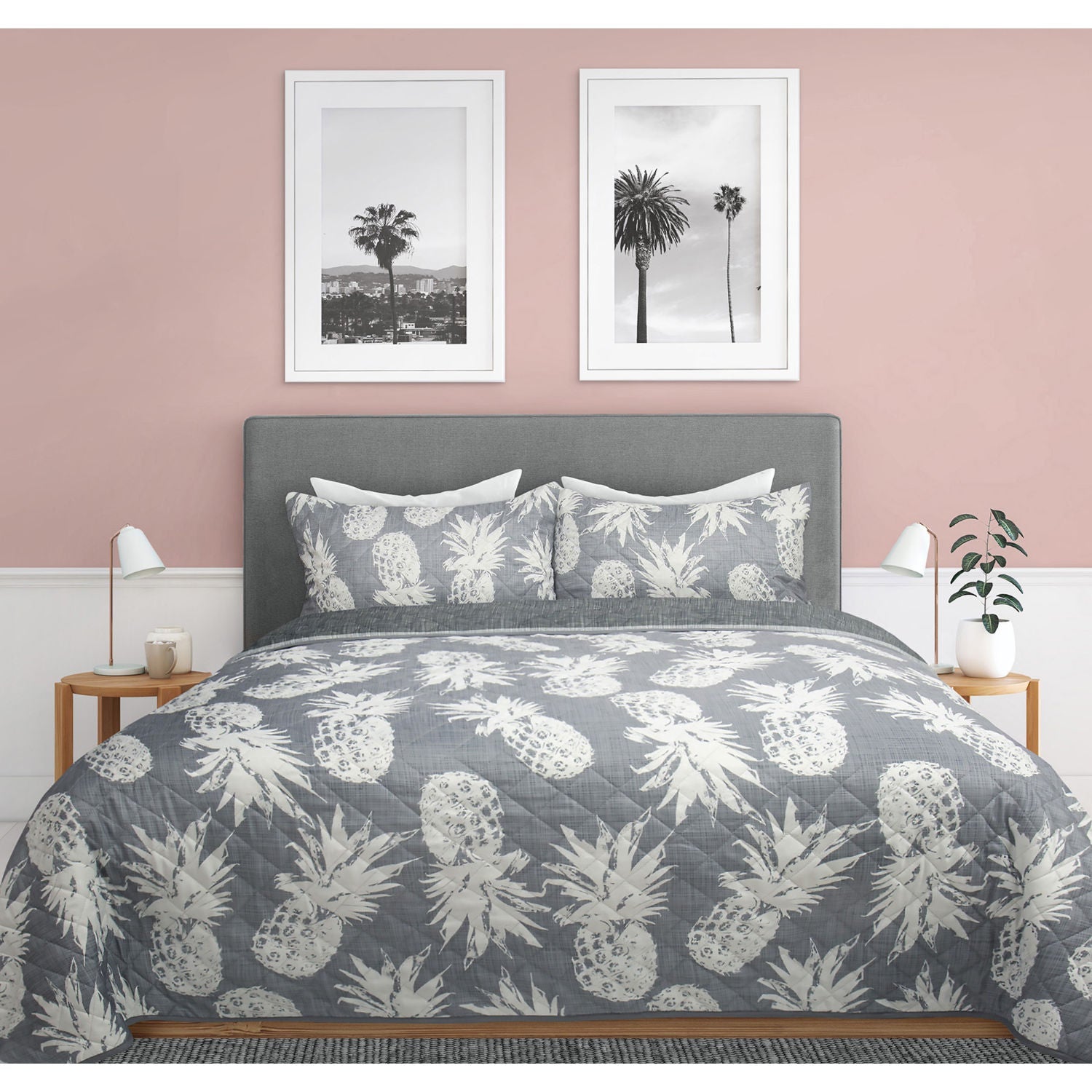Wov Printed Quilt Bedding Set 3 Piece Double/Queen Pineapples - DecoElegance - Bedding Quilt Set