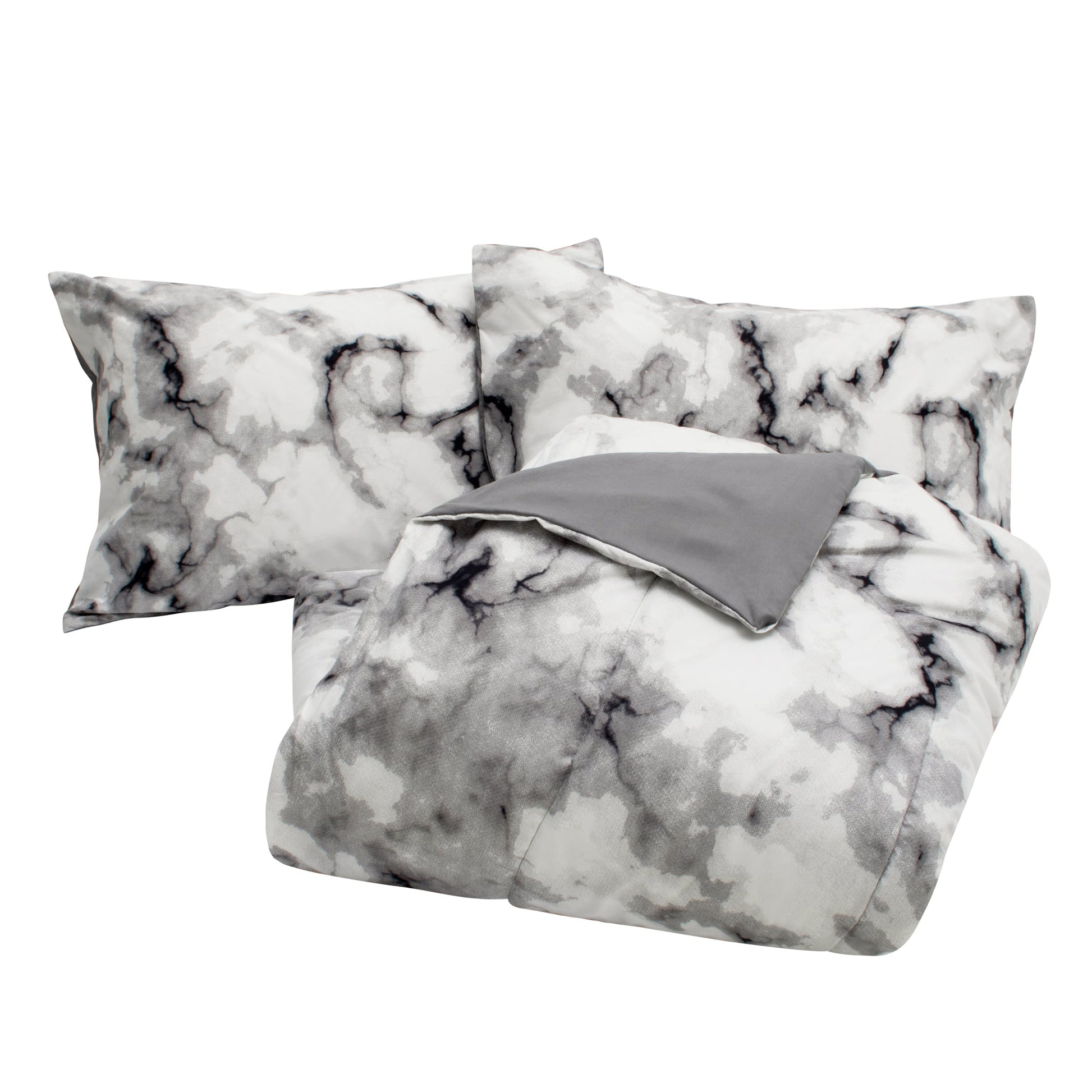 Wov Printed/Solid Comforter Bedding Set 2 Piece Twin Marble Grey - DecoElegance - Bedding Comforter Set